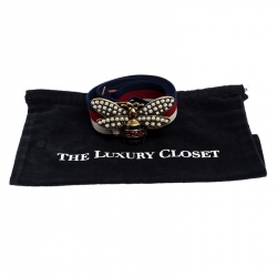 Pre Owned Gucci Multicolor Web Canvas Bee Embellished Buckle Belt 90CM