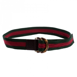 Gucci Black/Red Leather and Canvas GG Web Buckle Belt 90CM