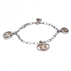 Pre Owned سوار غوتشي وصلة سلسلة فضة GG متشابكين