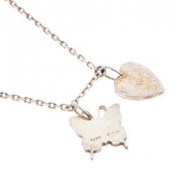 Pre Owned Gucci Butterfly & Heart Charm Silver Pendant Necklace
