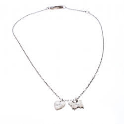 Pre Owned Gucci Butterfly & Heart Charm Silver Pendant Necklace
