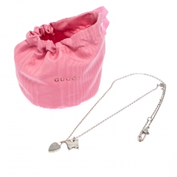 Pre Owned Gucci Butterfly & Heart Charm Silver Pendant Necklace