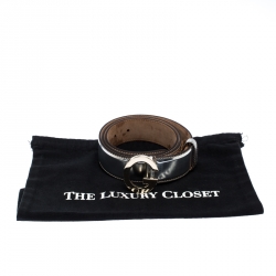 Pre Owned حزام غوتشي إبزيم G جلد لامع فضي ميتالك 95 سم