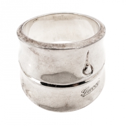 Pre Owned Gucci Bamboo Silver Wide Band Ring Size 52