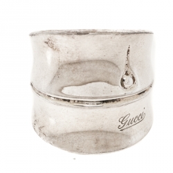 Pre Owned Gucci Bamboo Silver Wide Band Ring Size 57