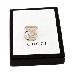 Pre Owned Gucci Bamboo Silver Wide Band Ring Size 57
