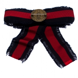 Pre Owned بروش غوتشي فيونكة نمط ويب أحمر وأزرق كريستال