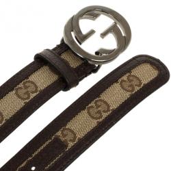 Gucci Guccissima Canvas &amp; Leather GG Buckle Belt 83 CM