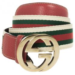 Pre Owned Gucci Web Detail GG Buckle Canvas Belt 85 CM