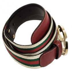 Pre Owned Gucci Web Detail GG Buckle Canvas Belt 85 CM