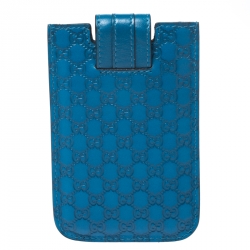 Pre Owned Gucci Blue Microguccissima Leather Phone Case