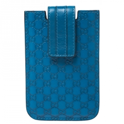 Pre Owned Gucci Blue Microguccissima Leather Phone Case