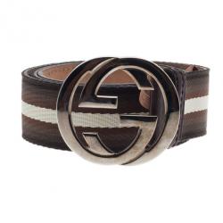 Pre Owned حزام غوتشي بأبزيم G متشابكة مزين بشكبة خضراء 90 سم