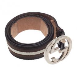 Pre Owned حزام غوتشي بأبزيم G متشابكة مزين بشكبة خضراء 90 سم