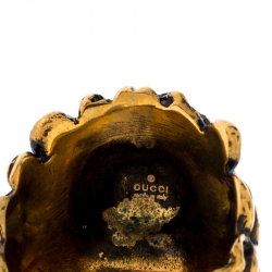 Pre Owned Gucci Aged Gold Finish Lion Head with Crystal Ring Size EU 57