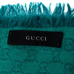 مملوكة مسبقًا Gucci Teal Monogram Pattern Jacquard Wool Blend Stole