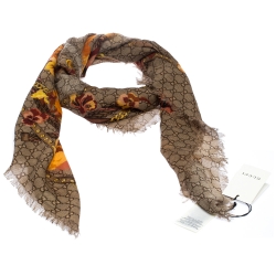 Pre Owned وشاح غوتشي صوف مطبوع GG بيغ بانشي بني