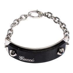 Pre Owned سوار غوتشي وصلات سلسلة تاغ خشب و فضة 