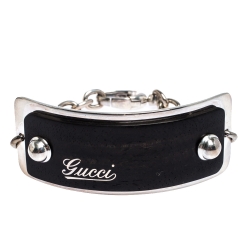 Gucci Wooden Silver Tag Chain Link Bracelet