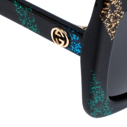 Pre Owned Gucci Black Glitter Stripes/ Grey GG0328S Oversized Square Sunglasses