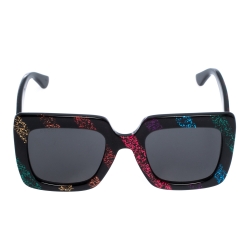 Pre Owned Gucci Black Glitter Stripes/ Grey GG0328S Oversized Square Sunglasses