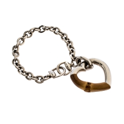 Pre Owned Gucci Bamboo Heart Silver Chain Link Charm Bracelet