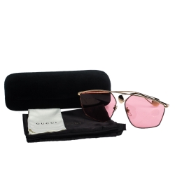Pre Owned Gucci Gold/Pink GG 0437 Sunglasses