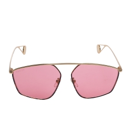 Pre Owned Gucci Gold/Pink GG 0437 Sunglasses