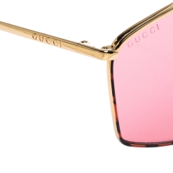 Pre Owned Gucci Gold/Pink GG 0437 Sunglasses