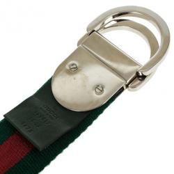Pre Owned Gucci Signature Web Belt With Engraved Gucci Script Logo & D Ring Buckle 110 CM