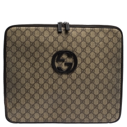 Gucci Beige/Brown GG Supreme Canvas and Leather Interlocking Logo Laptop Case