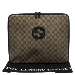 Gucci Beige/Brown GG Supreme Canvas and Leather Interlocking Logo Laptop Case