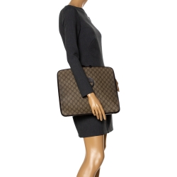 Gucci Beige/Brown GG Supreme Canvas and Leather Interlocking Logo Laptop Case