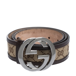 Gucci White/Beige GG Canvas and Leather Interlocking G Belt 90CM