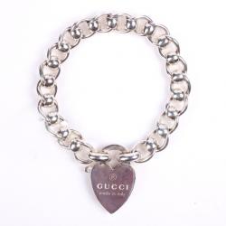 Pre Owned Gucci Silver Bracelet with Heart Lock