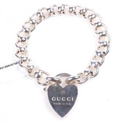 Pre Owned Gucci Silver Bracelet with Heart Lock