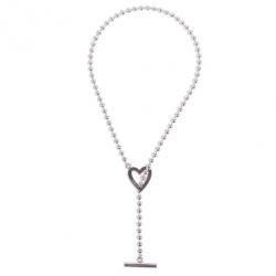 Pre Owned Gucci Heart Motif Toggle Closure Silver Necklace