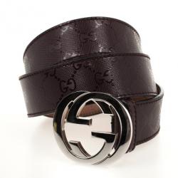 Pre Owned Gucci Brown Guccissima Canvas Supreme Interlocking 'G' Women Buckle Belt 100 CM