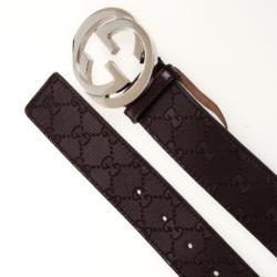 Pre Owned Gucci Brown Guccissima Canvas Supreme Interlocking 'G' Women Buckle Belt 100 CM
