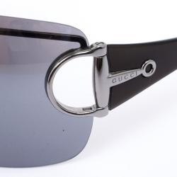 Pre Owned Gucci Black Horsebit Shield Women Sunglasses