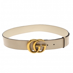 Pre Owned Gucci Ivory Leather Double G Buckle Belt 85CM