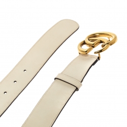 Pre Owned Gucci Ivory Leather Double G Buckle Belt 85CM