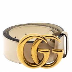 Pre Owned Gucci Ivory Leather Double G Buckle Belt 85CM
