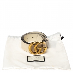 Pre Owned Gucci Ivory Leather Double G Buckle Belt 85CM