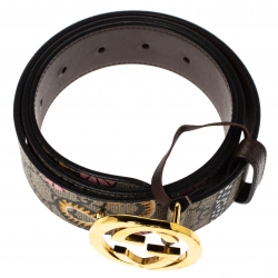 مملوكة مسبقًا حزام غوتشي بإبزيم جي جي متداخل كانفاس مطبوع نمر بنغالي جي جي سوبريم بيج و بني 90 سم