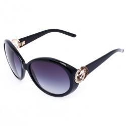 Pre Owned Gucci Black Oval Interlocking 'GG' Temple Women Sunglasses
