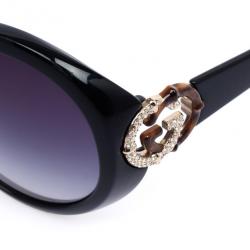 Pre Owned Gucci Black Oval Interlocking 'GG' Temple Women Sunglasses