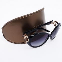 Pre Owned Gucci Black Oval Interlocking 'GG' Temple Women Sunglasses