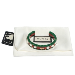 Pre Owned Gucci Red & Green Speckled Resin Crystal Open Cuff