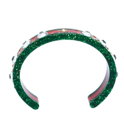 Pre Owned Gucci Red & Green Speckled Resin Crystal Open Cuff